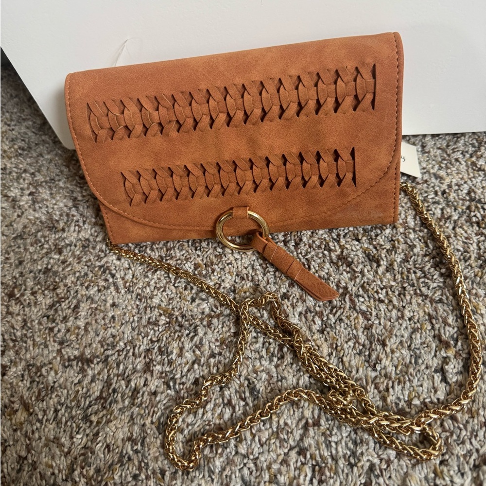 Tan Woven Leather Crossbody Bag